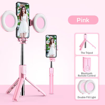 "4-in-1 Bluetooth Selfie Stick with LED Ring Light" – Extendable Tripod & Wireless Remote for iPhone 16, 15, 14, 13 & More