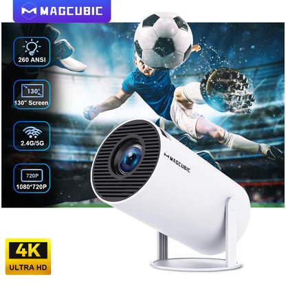 "HY300 Pro 4K Android 11 Mini Projector" – 260 ANSI Lumens, Dual Wi-Fi, 180° Flexible Projection, Portable Home & Outdoor Cinema