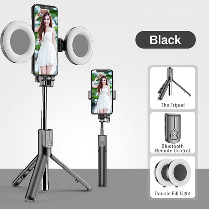 "4-in-1 Bluetooth Selfie Stick with LED Ring Light" – Extendable Tripod & Wireless Remote for iPhone 16, 15, 14, 13 & More