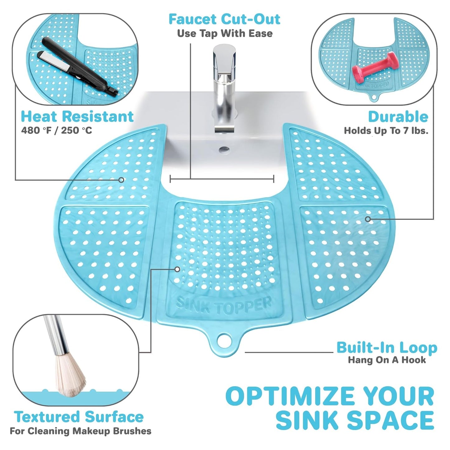 "Silicone Foldable Sink Topper" – Multipurpose Makeup, Brush, Cleaning Mat & Hot Tools Organizer | Space-Saving Bathroom Essential | Travel-Friendly