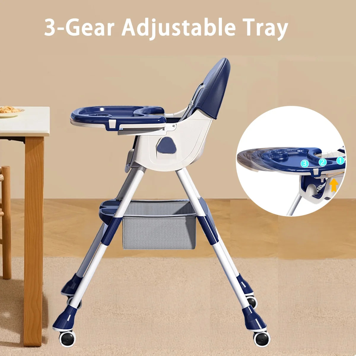 "SolarSoda Tiny High Chair" - Foldable Portable 5-in-1 High Chair for Babies & Toddlers in Stylish Blue