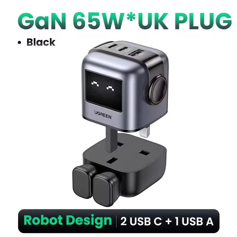 "65W Robot GaN Charger" - Quick Charge 4.0 & 3.0 PPS Powerhouse for iPhone 16/15/14 Pro | MacBook | Tablets – Fast Charging Made Fun!