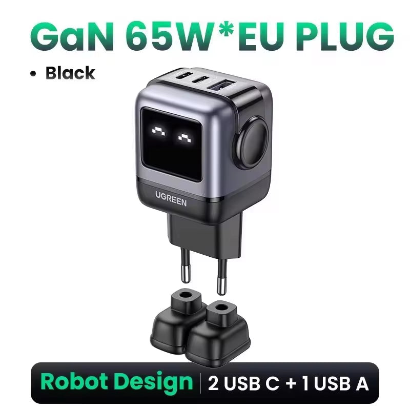 "65W Robot GaN Charger" - Quick Charge 4.0 & 3.0 PPS Powerhouse for iPhone 16/15/14 Pro | MacBook | Tablets – Fast Charging Made Fun!