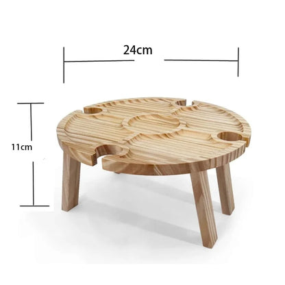 "Nordic Style Wooden Folding Picnic Table" – 2-in-1 Round Wine Glass Holder & Collapsible Table for Outdoor Fun