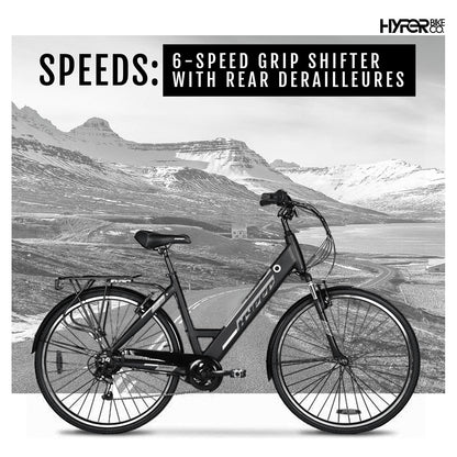 "HYPER 'E-Ride' Electric Commuter Bike" – Sleek 36V Pedal-Assist E-Bike/ Lightweight Frame/ 250W Motor for Effortless Rides/ Cool Black