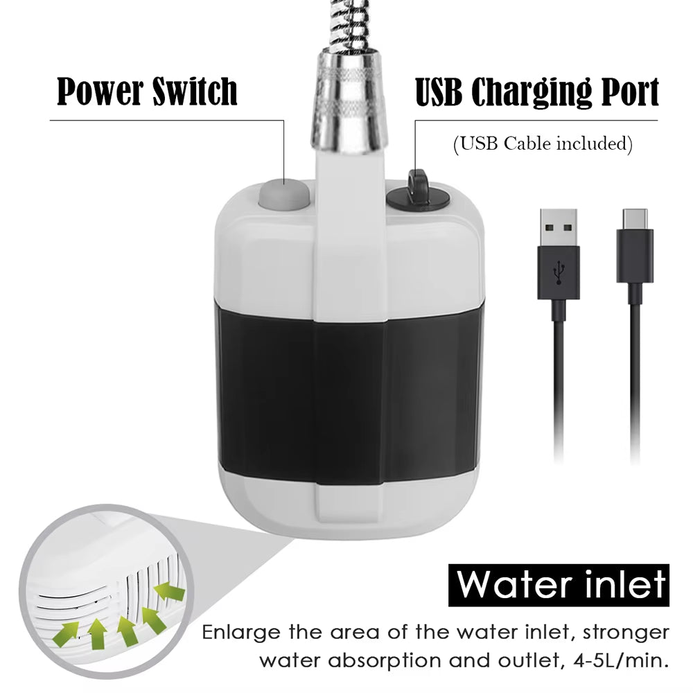 "Portable Outdoor Camping Shower" – 3.7V Pump with Shower Head | Rechargeable | Outdoor Adventures, Hiking, Beach Days & Pet Cleaning