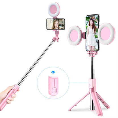 "4-in-1 Bluetooth Selfie Stick with LED Ring Light" – Extendable Tripod & Wireless Remote for iPhone 16, 15, 14, 13 & More