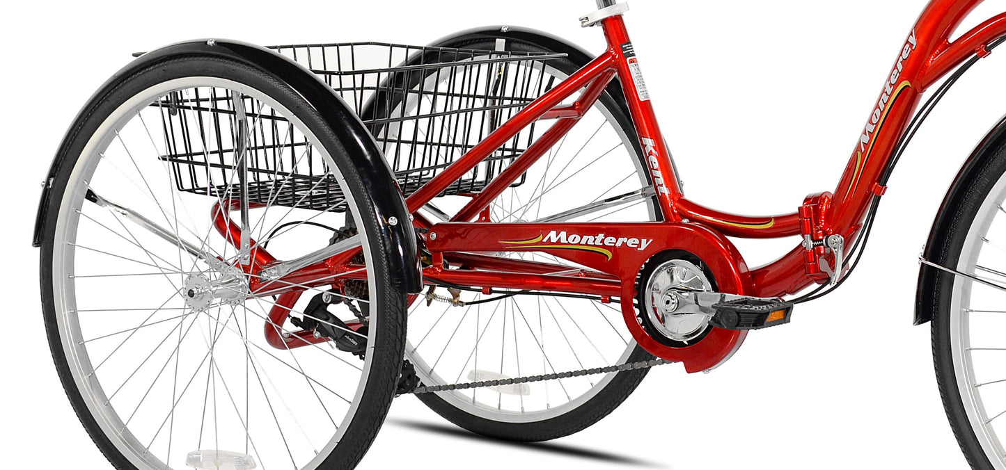 "Kent 'Monterey' Folding Trike" - 7 Speed Unisex Folding Adult Tricycle | Stylish, Versatile, and Fun in Bold Red