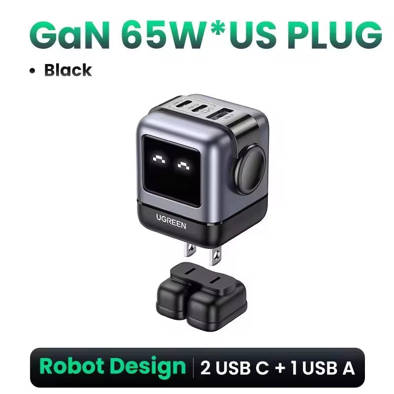 "65W Robot GaN Charger" - Quick Charge 4.0 & 3.0 PPS Powerhouse for iPhone 16/15/14 Pro | MacBook | Tablets – Fast Charging Made Fun!