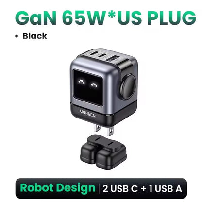 "65W Robot GaN Charger" - Quick Charge 4.0 & 3.0 PPS Powerhouse for iPhone 16/15/14 Pro | MacBook | Tablets – Fast Charging Made Fun!