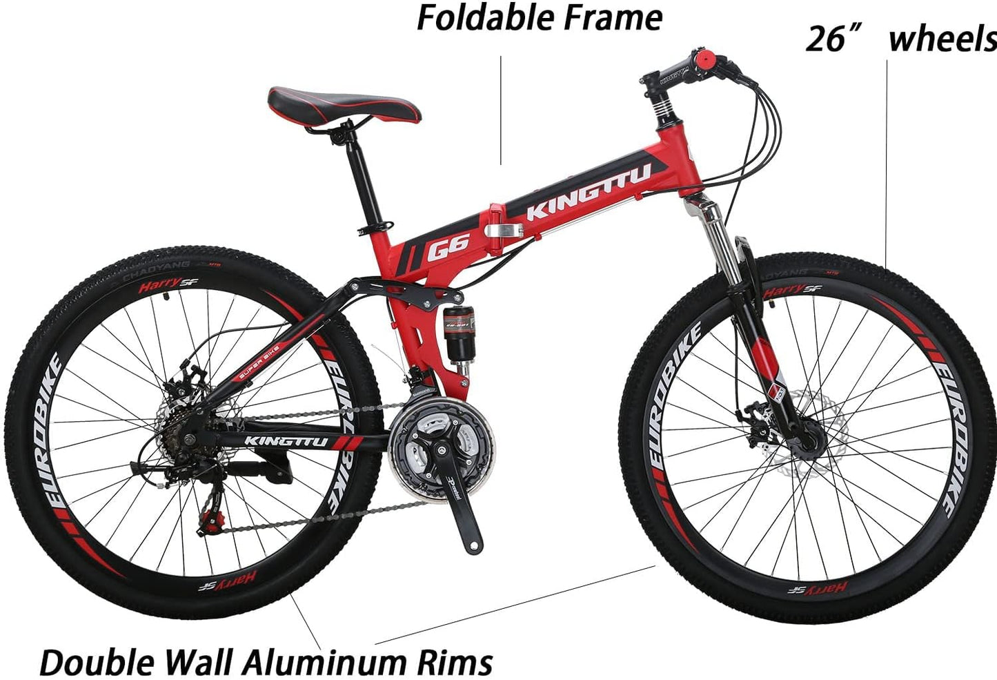 "EUROBIKE 'G6' Folding Bicycle" - Full-Suspension 26" Mountain Bike | 21-Speed Adventure Machine for Men & Women in Bold Red