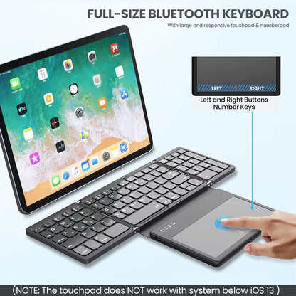 "GEODMAER Portable Quadruple-Folding Keyboard with Touchpad" – Compact, Wireless, and Perfect for Tablets, iPads, Phones & More