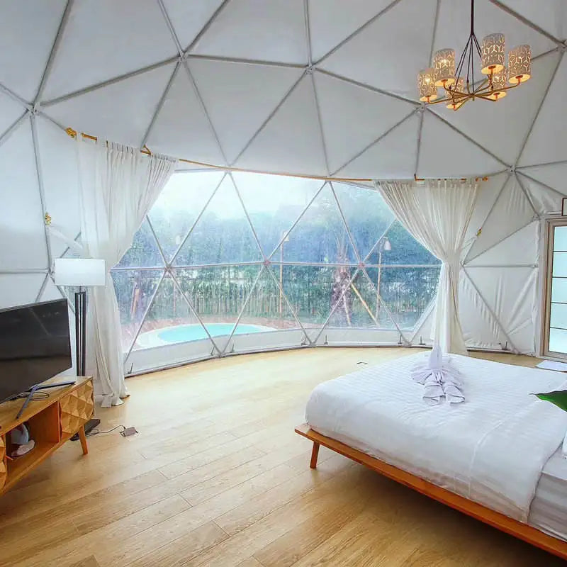 "Luxury Eco Dome Glamping Tent" – 6M-15M Round Canvas PVC Dome for Ultimate Outdoor Leisure & Unique Accommodation Experience