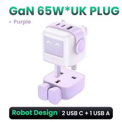 "65W Robot GaN Charger" - Quick Charge 4.0 & 3.0 PPS Powerhouse for iPhone 16/15/14 Pro | MacBook | Tablets – Fast Charging Made Fun!