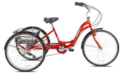 "Kent 'Monterey' Folding Trike" - 7 Speed Unisex Folding Adult Tricycle | Stylish, Versatile, and Fun in Bold Red