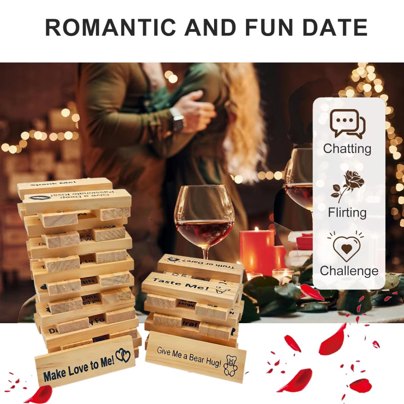 "Game Night Jenga For Couples" – Intimacy & Fun Stacking Block Game for Adults | Romantic Party Game for Valentine's