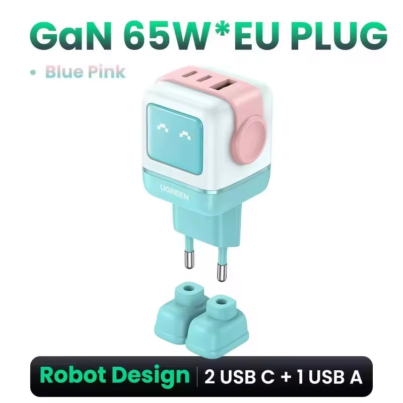 "65W Robot GaN Charger" - Quick Charge 4.0 & 3.0 PPS Powerhouse for iPhone 16/15/14 Pro | MacBook | Tablets – Fast Charging Made Fun!