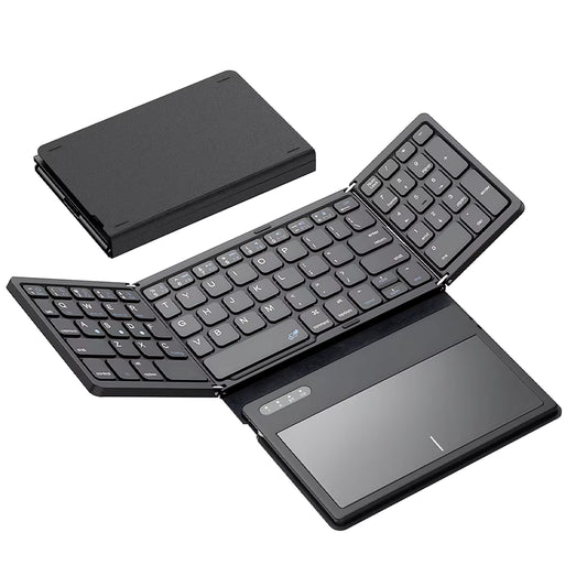 "GEODMAER Portable Quadruple-Folding Keyboard with Touchpad" – Compact, Wireless, and Perfect for Tablets, iPads, Phones & More