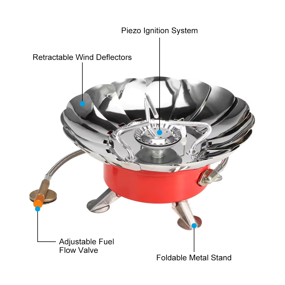 "LIXADA Windproof Camping Stove" – Piezo Ignition Lotus Gas Burner | Adapter for Outdoor Cooking, Hiking & Picnics