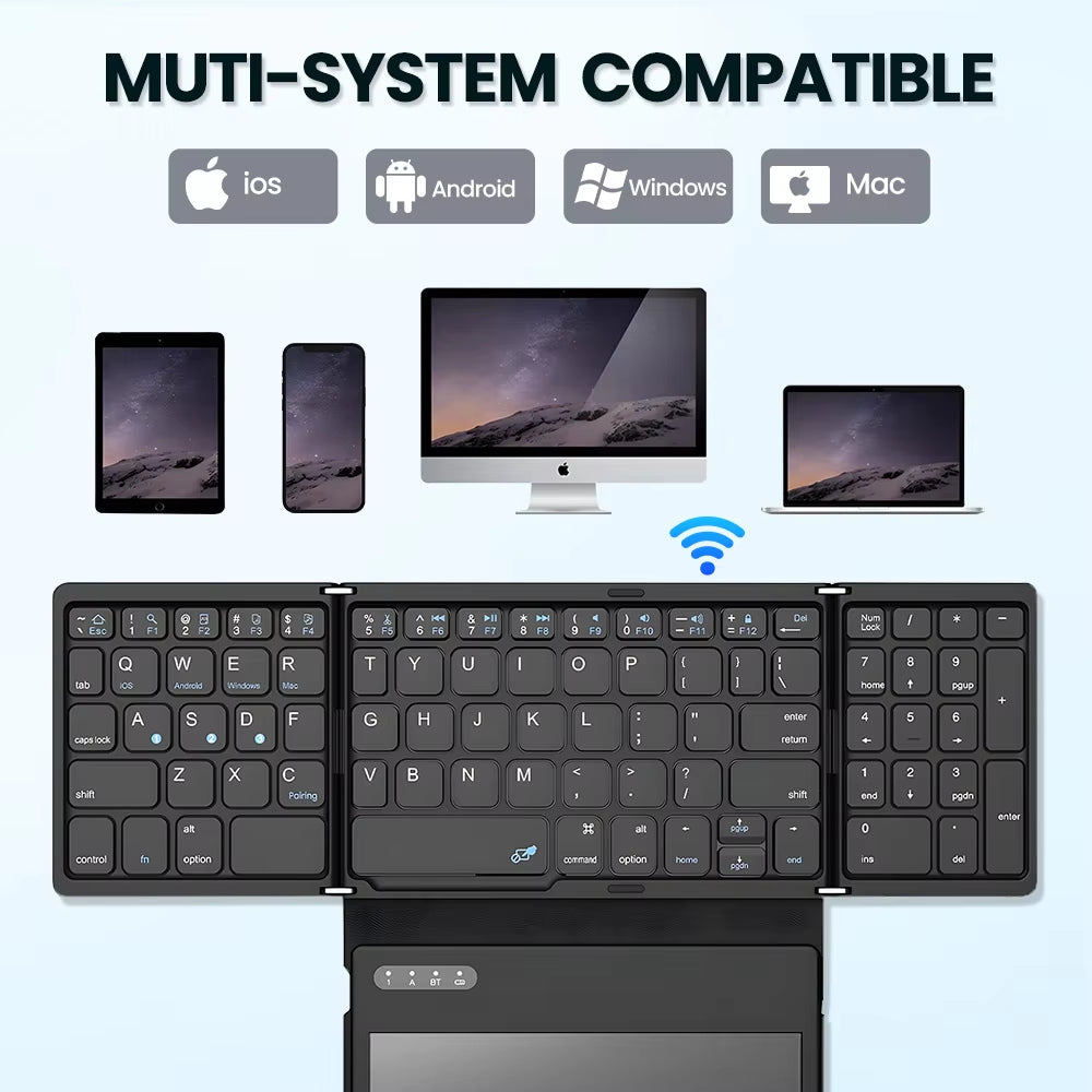 "GEODMAER Portable Quadruple-Folding Keyboard with Touchpad" – Compact, Wireless, and Perfect for Tablets, iPads, Phones & More