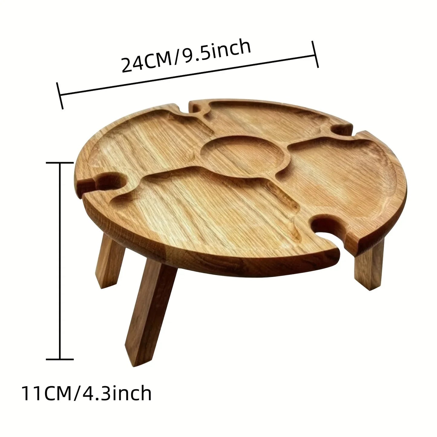 "Nordic Style Wooden Folding Picnic Table" – 2-in-1 Round Wine Glass Holder & Collapsible Table for Outdoor Fun