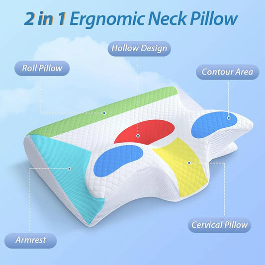 "DreamEase" - 2-in-1 Memory Foam Cervical Pillow | Ergonomic Contour Support for Neck Pain Relief and Ultimate Comfort