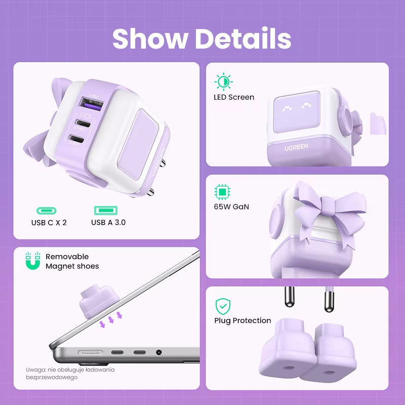 "65W Robot GaN Charger" - Quick Charge 4.0 & 3.0 PPS Powerhouse for iPhone 16/15/14 Pro | MacBook | Tablets – Fast Charging Made Fun!