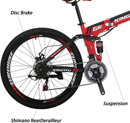 "EUROBIKE 'G6' Folding Bicycle" - Full-Suspension 26" Mountain Bike | 21-Speed Adventure Machine for Men & Women in Bold Red