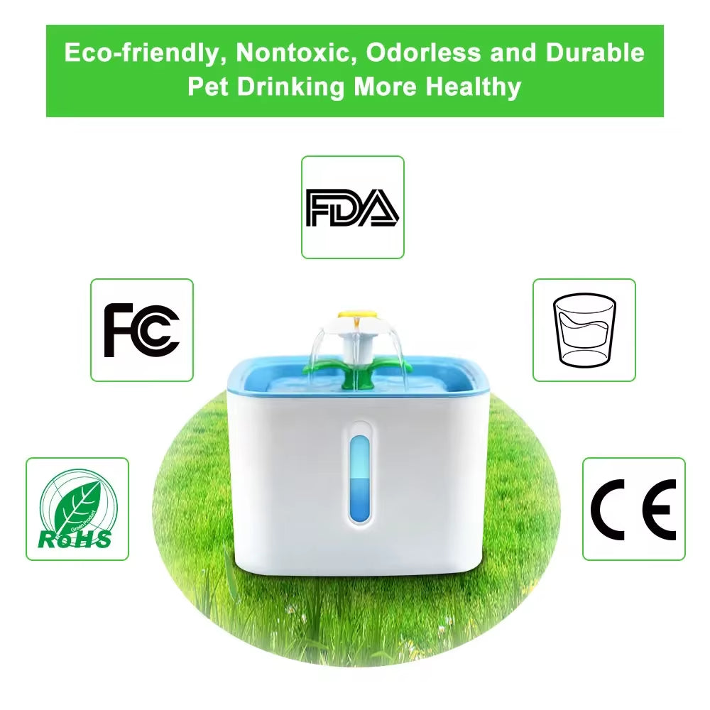 "Automatic LED Pet Water Fountain" – Flower Design Dispenser with Filters for Cats, Dogs & Birds | Fresh, Flowing Water for Happy Hydration