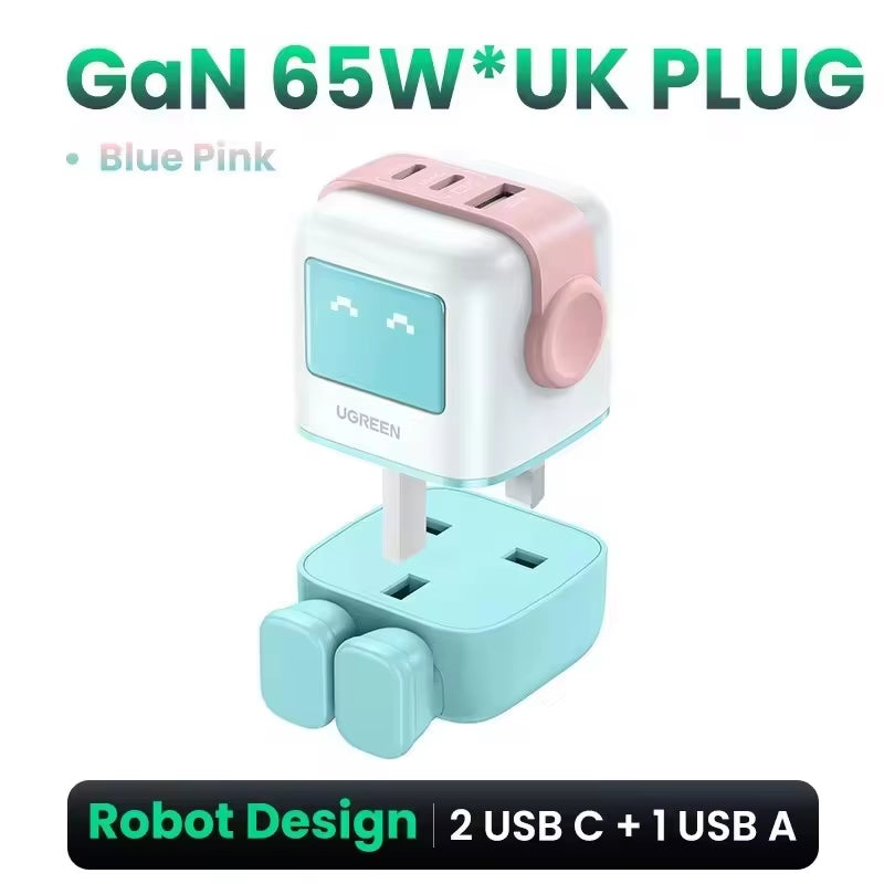 "65W Robot GaN Charger" - Quick Charge 4.0 & 3.0 PPS Powerhouse for iPhone 16/15/14 Pro | MacBook | Tablets – Fast Charging Made Fun!