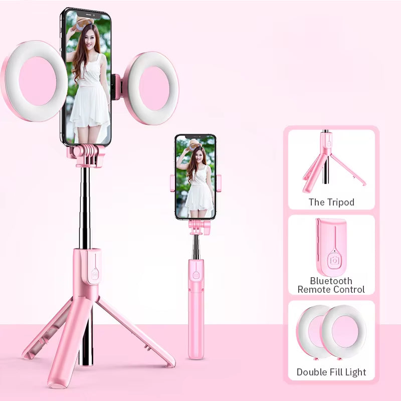 "4-in-1 Bluetooth Selfie Stick with LED Ring Light" – Extendable Tripod & Wireless Remote for iPhone 16, 15, 14, 13 & More